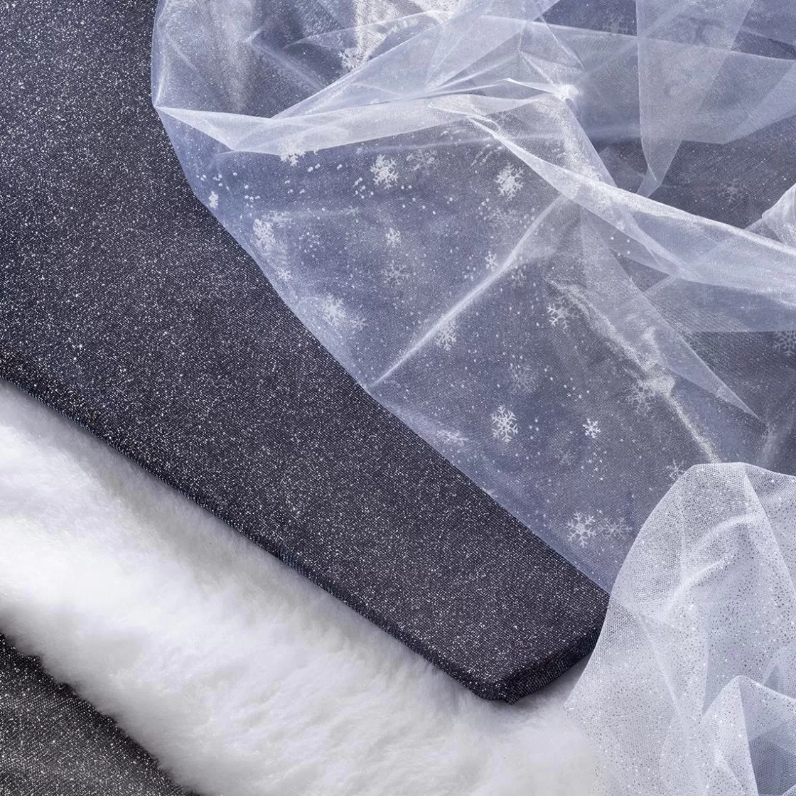 Decoración De Invierno | Telas>DecoWoerner Tela De Organza Copos De Nieve Anchura 150 Cm blanco